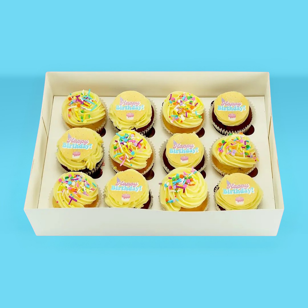 Yellow Happy Birthday Cupcakes