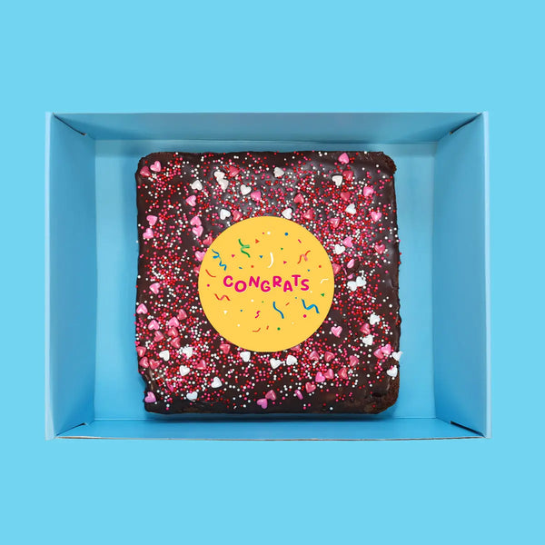 Personalised Image Loaded Brownie with Blue Sprinkles - Goldelucks 