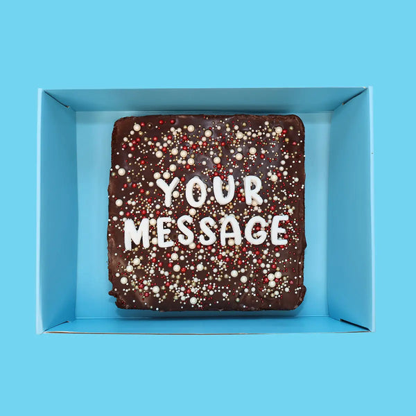 Personalised Messaeg Loaded Brownie with Pink Sprinkles - Goldelucks 