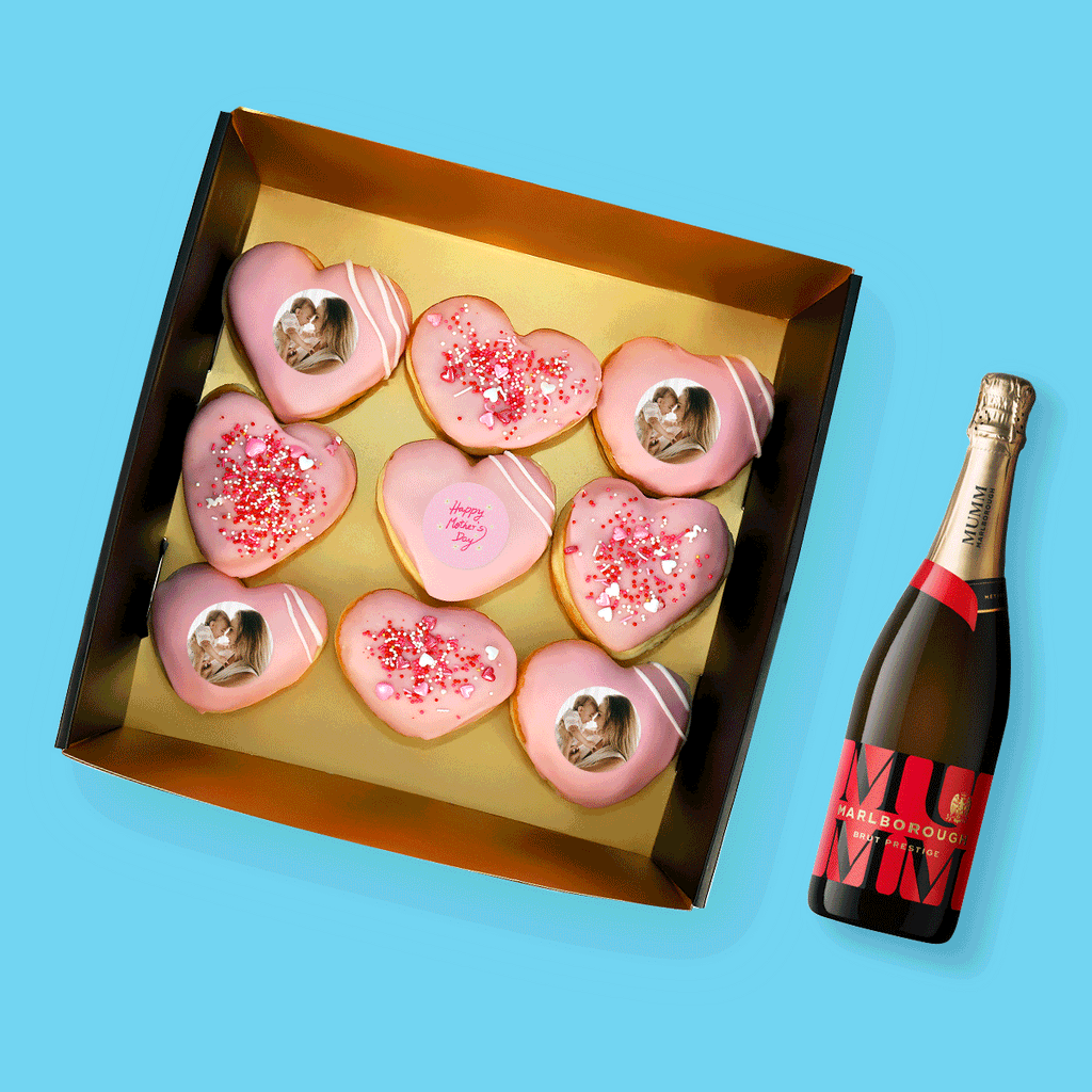 Personalised Mother's Day Heart Donut Box & Mumm Marlborough