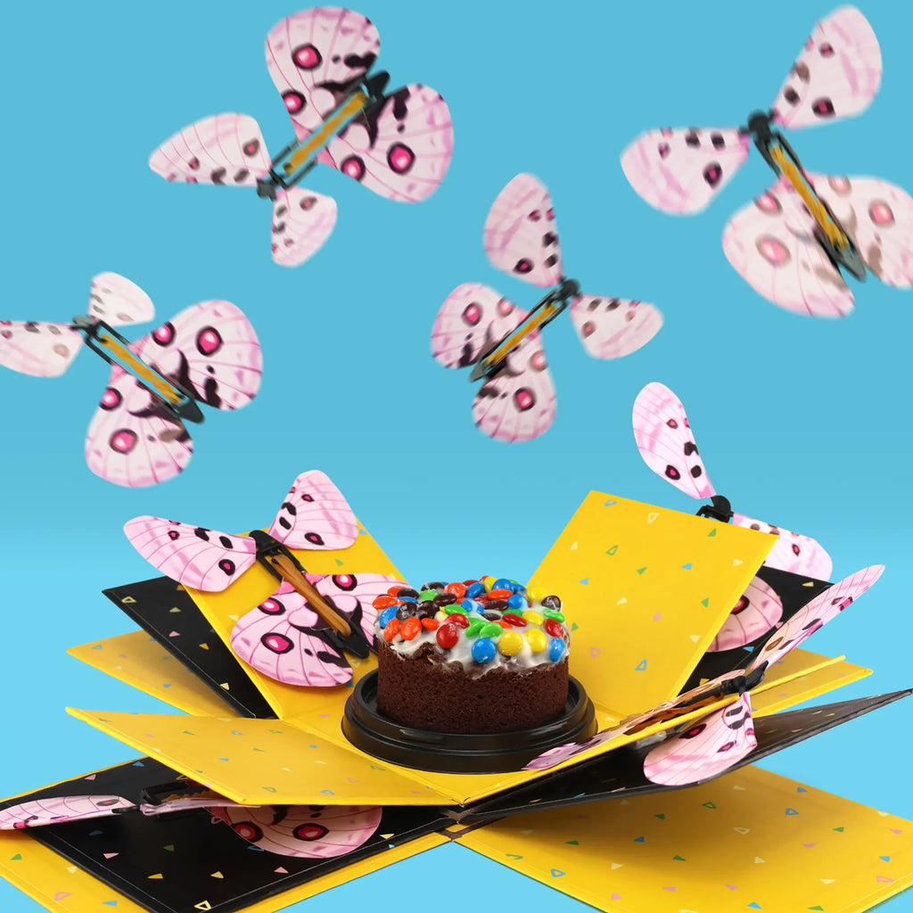 Pink Cake Explosion Box with Flying Butterflies - Goldelucks Same Day Gift Delivery