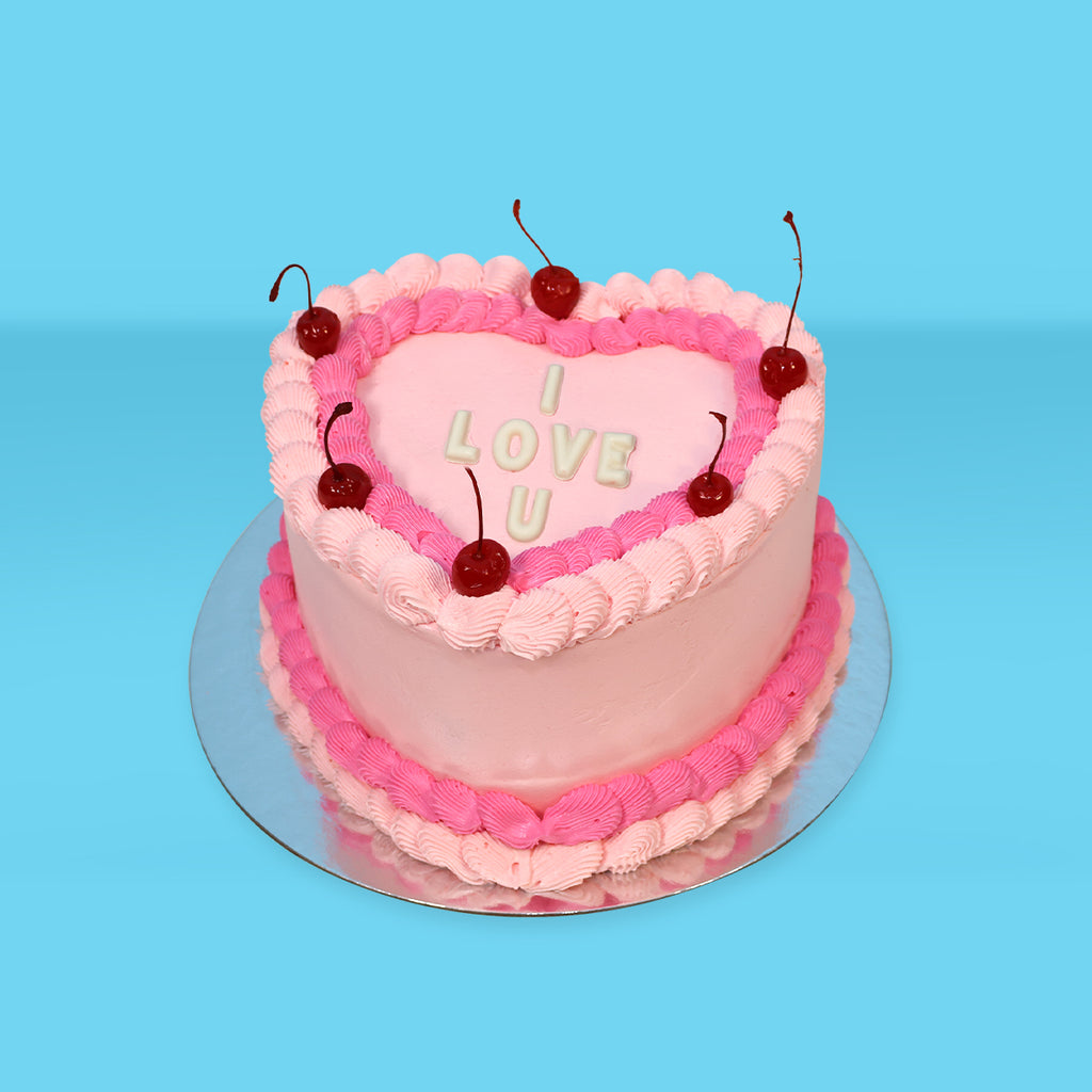 I LOVE U Pink Heart Cake