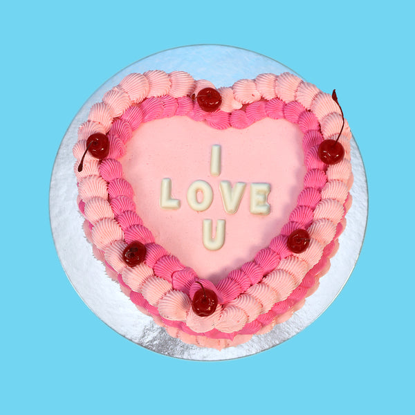 I LOVE U Pink Heart Cake