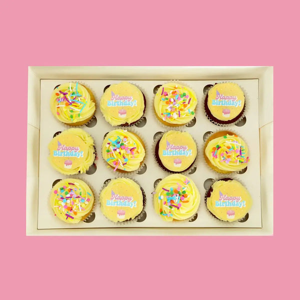 Yellow Happy Birthday Cupcakes - Goldelucks Same Day Gift Delivery